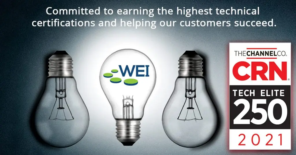 Tech Elite 250 List Honors the Highest-Achieving IT Solution Providers in Vendor CertificationsMay 17, 2021, (Salem, New Hampshire) — WEI today announced that CRN®, a brand of The Channel Company, will honor WEI on its 2021 Tech Elite 250 list. This annual list features IT solution providers of all sizes in North America that have earned cutting-edge technical certifications from leading technology suppliers. These companies have separated themselves from the pack as top solution providers, earning multiple, premier IT certifications, specializations, and partner program designations from industry-leading technology providers. Businesses rely on solution providers for an enormous number of technologies, services, and expertise to help them meet today’s IT challenges — whether it’s a new implementation or digital transformation initiatives. To meet these demands, solution providers and MSPs must maintain high levels of training and certification from IT vendors and achieve the highest tiers within those vendors’ partner programs.Each year, The Channel Company’s research group and CRN editors distinguish the most client-driven technical certifications in the North American IT channel. Solution providers that have earned these high honors — enabling them to deliver exclusive products, services, and customer support — are then selected from a pool of online applicants as well as from The Channel Company’s solution provider database. When designing solutions for its clients, WEI technicians prioritize customer satisfaction. To that end, WEI seeks out technical certifications that benefit customers, while also ensuring technicians are well-versed in new developments in areas such as cloud computing, networking, end user computing. By putting the customer first and ensuring that every solution that WEI designs is at the forefront of innovation, WEI helps propel businesses forward.“As a company, our number one priority is supporting our customers and helping them reach new levels of success, and this honor demonstrates that commitment,” said WEI President Belisario Rosas. “We are very proud to again be named to the CRN Tech Elite 250 list.” “CRN’s Tech Elite 250 list highlights the top solution providers in the IT channel with the most in-depth technical knowledge, expertise, and certifications for providing the best level of service for their customers,” said Blaine Raddon, CEO of The Channel Company. “These solution providers have continued to extend their talents and abilities across various technologies and IT practices, demonstrating their commitment to really conveying the most exceptional business value to their customers.” Coverage of the Tech Elite 250 was featured in the April issue of CRN® Magazine and online at www.CRN.com/techelite250. About WEIWEI is an expert in business technology improvement, helping clients optimize their compute environments and work efficiently. WEI works with clients to integrate corporate strategy, new technologies, and their current IT environment into one company-wide model to increase utilization and efficiencies around their unique business processes.WEI’s clients benefit from a strong focus on customer satisfaction and attention to detail. They combine cutting edge technology with architectural design, value-added services, onsite training, integration, testing labs, and a commitment to quality. From solution design through implementation, WEI’s sales and technical team remains focused on providing unwavering support throughout a project. For more information please visit www.WEI.com.Follow WEI: Twitter, LinkedIn and Facebook.About The Channel Company The Channel Company enables breakthrough IT channel performance with our dominant media, engaging events, expert consulting and education, and innovative marketing services and platforms. As the channel catalyst, we connect and empower technology suppliers, solution providers, and end users. Backed by more than 30 years of unequalled channel experience, we draw from our deep knowledge to envision innovative new solutions for ever-evolving challenges in the technology marketplace. www.thechannelcompany.com  Follow The Channel Company: Twitter, LinkedIn, and Facebook.© 2021. CRN is a registered trademark of The Channel Company, LLC.  All rights reserved.The Channel Company Media Contact:Jennifer HoganThe Channel Companyjhogan@thechannelcompany.comWEI MEDIA CONTACTS: Shanai Bemis & Erika Taylor Montgomery 